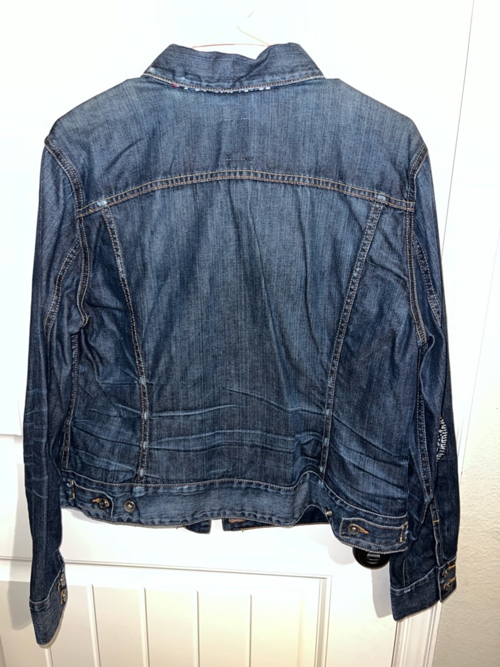 EUC! Lucky Brand Indigo Blue Denim Jacket with Quilt Patch Details Size XL - Picture 7 of 11